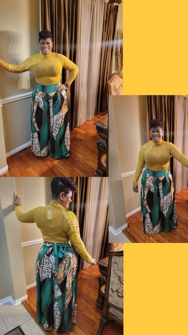 Mustard Top wFaux Leather Sleeve